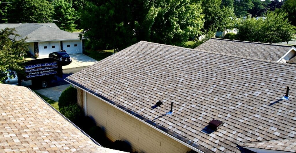 Arial view new roofing shingle installed by new jersey roofing company