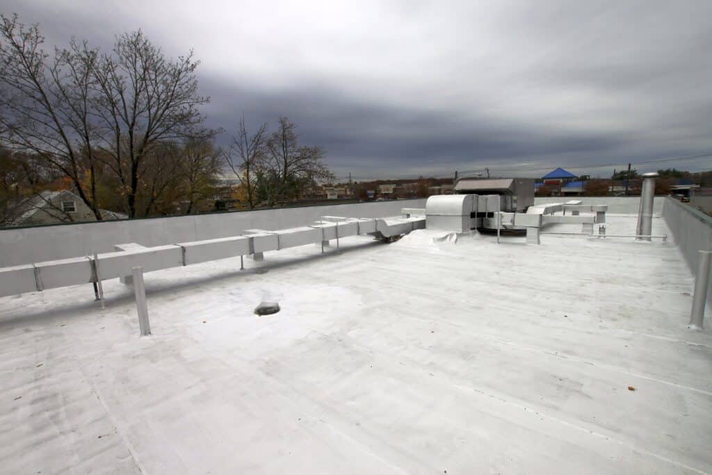 Arial view of East Brunswick new jersey flat roofing installations